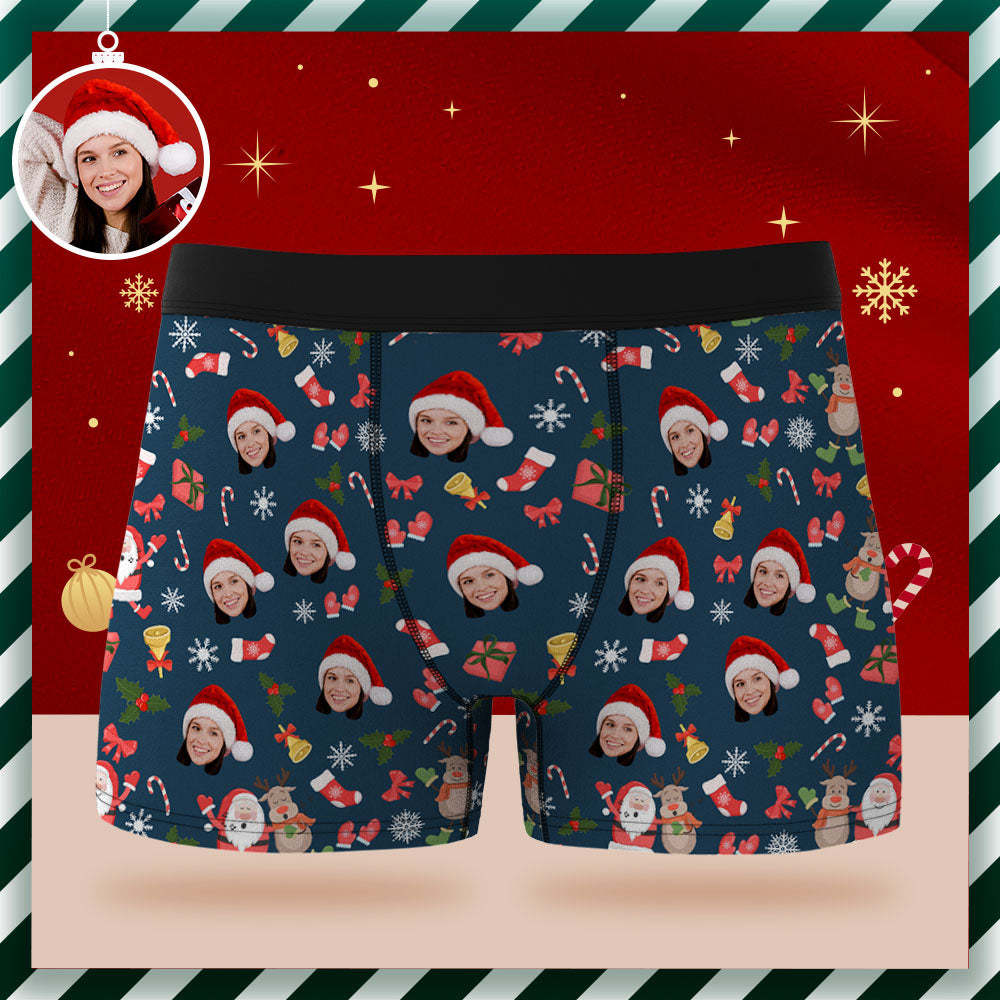 Custom Face Boxer Briefs Personalised Underwear Santa Claus and Elk Merry Christmas Gifts for Him - MyFaceSocksAu