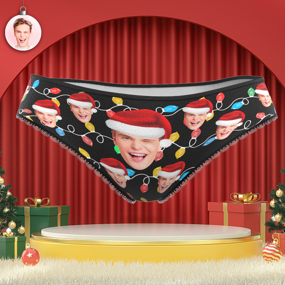 Custom Face Panties Personalized Photo Christmas Xmas Leds Lace Panties for Women - MyFaceSocksAu