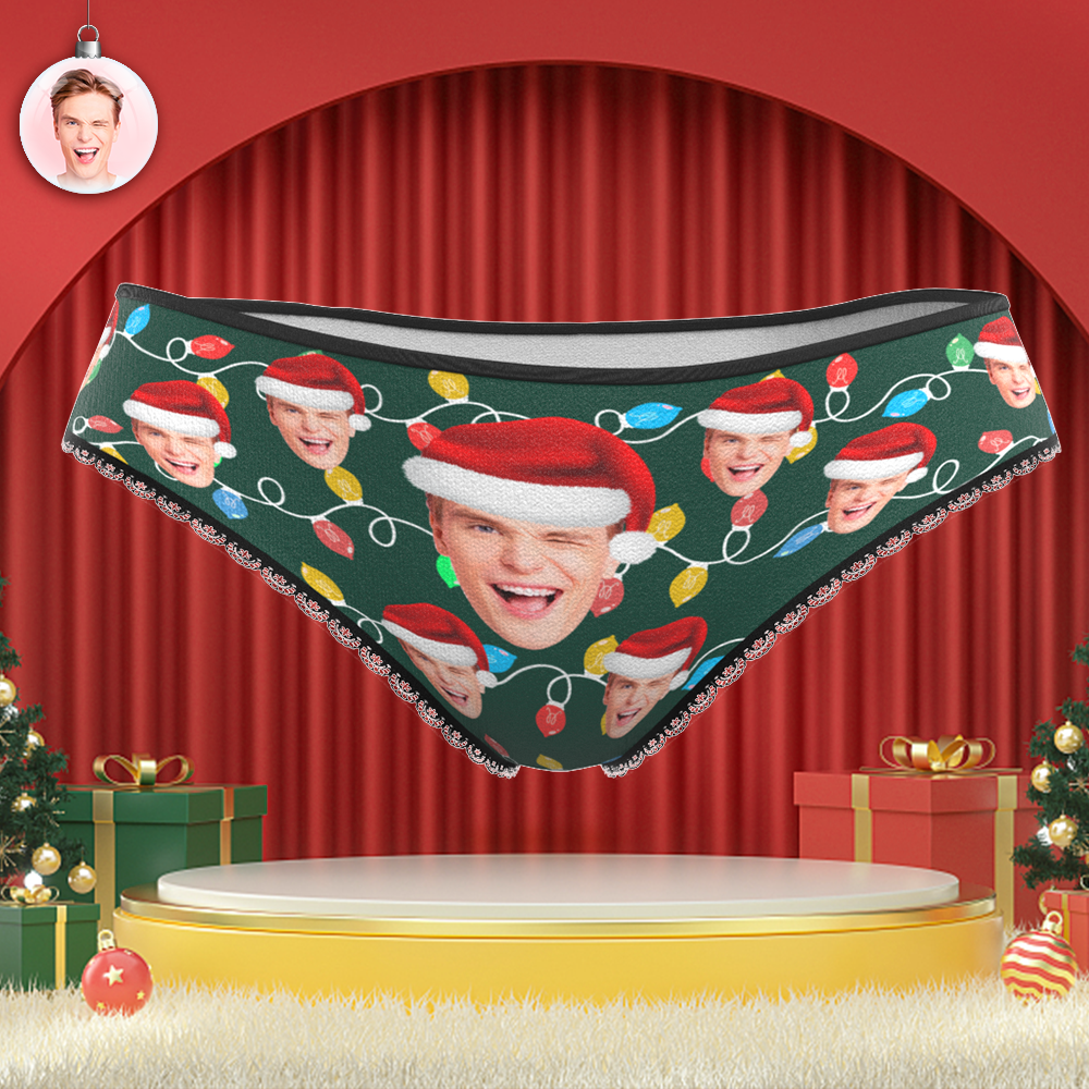 Custom Face Panties Personalized Photo Christmas Xmas Leds Lace Panties for Women - MyFaceSocksAu