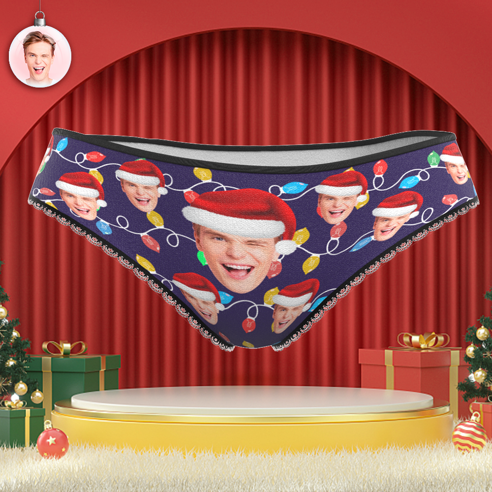 Custom Face Panties Personalized Photo Christmas Xmas Leds Lace Panties for Women - MyFaceSocksAu