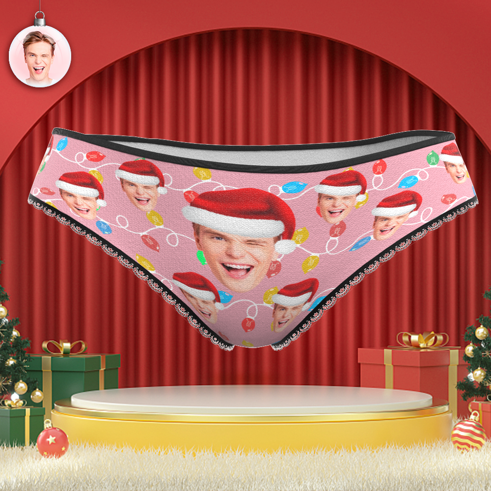 Custom Face Panties Personalized Photo Christmas Xmas Leds Lace Panties for Women - MyFaceSocksAu