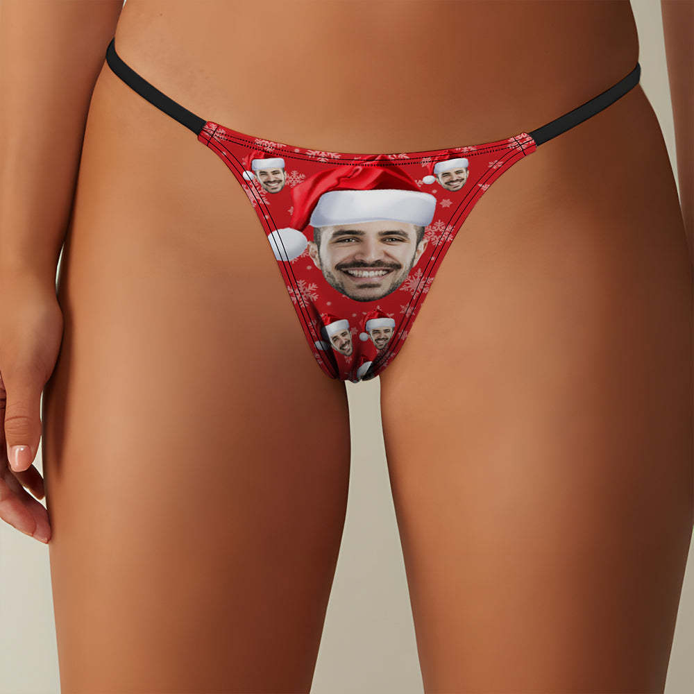Custom Face on Women's Underwear Red Thongs Panty Christmas Gift With Big Face for Her - MyFaceSocksAu