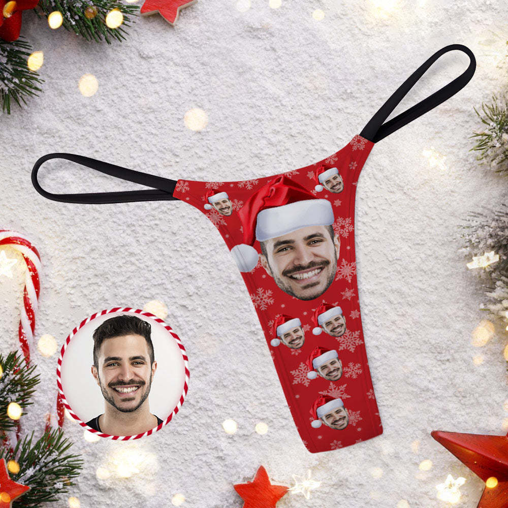 Custom Face on Women's Underwear Red Thongs Panty Christmas Gift With Big Face for Her - MyFaceSocksAu