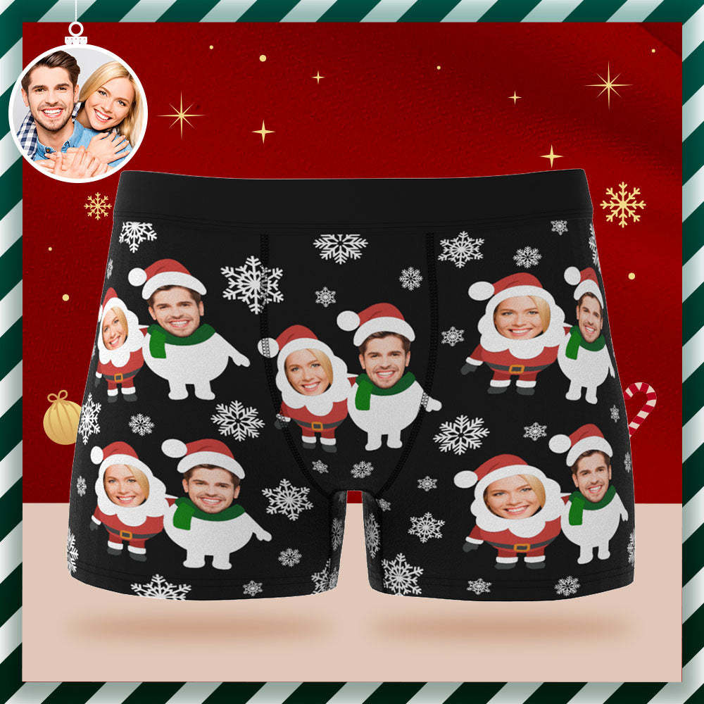 Custom Face Men's Boxers Briefs Personalized Men's Christmas Shorts With Photo Santa and Snowman - MyFaceSocksAu