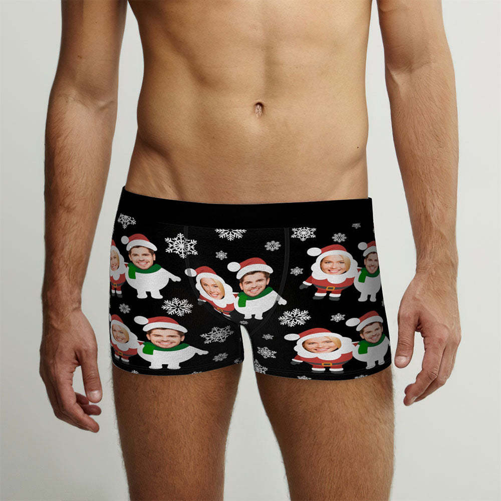 Custom Face Men's Boxers Briefs Personalized Men's Christmas Shorts With Photo Santa and Snowman - MyFaceSocksAu