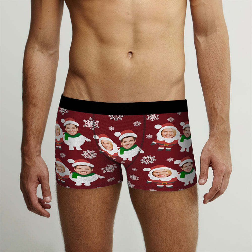 Custom Face Men's Boxers Briefs Personalized Men's Christmas Shorts With Photo Santa and Snowman - MyFaceSocksAu