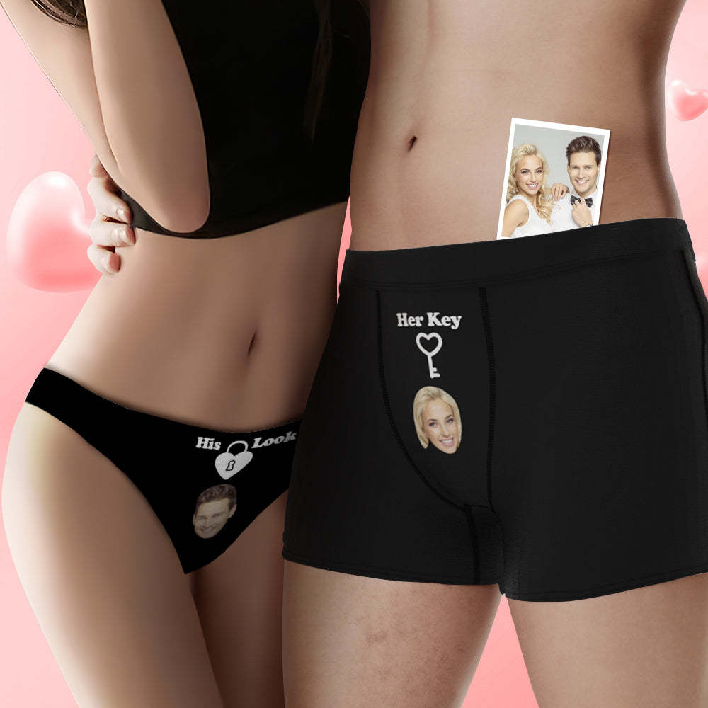 Custom Face Lock and Key Couple Underwear Personalized Underwear Valentine's Day Gift - MyFaceSocksAu