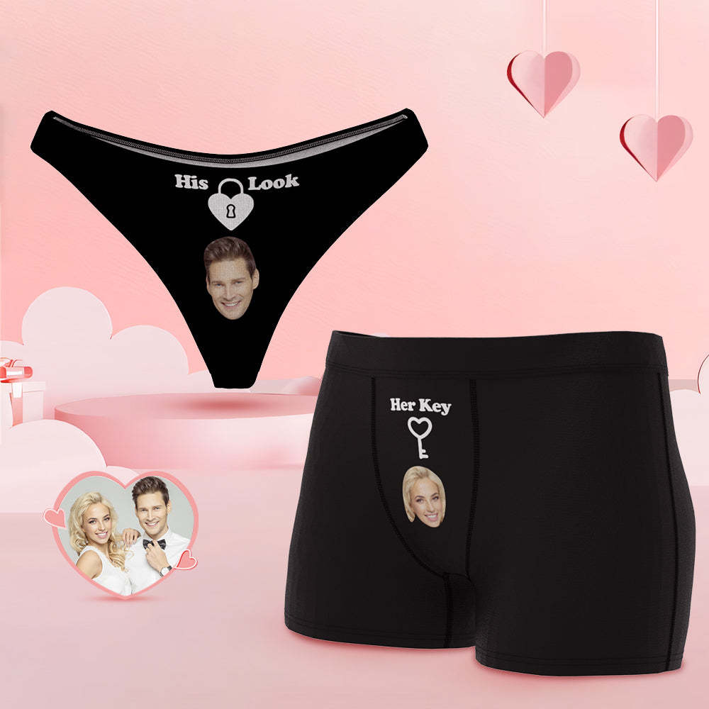 Custom Face Lock and Key Couple Underwear Personalized Underwear Valentine's Day Gift - MyFaceSocksAu