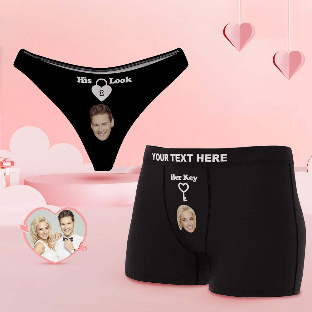 Custom Face Lock and Key Couple Underwear Personalized Underwear Valentine's Day Gift - MyFaceSocksAu