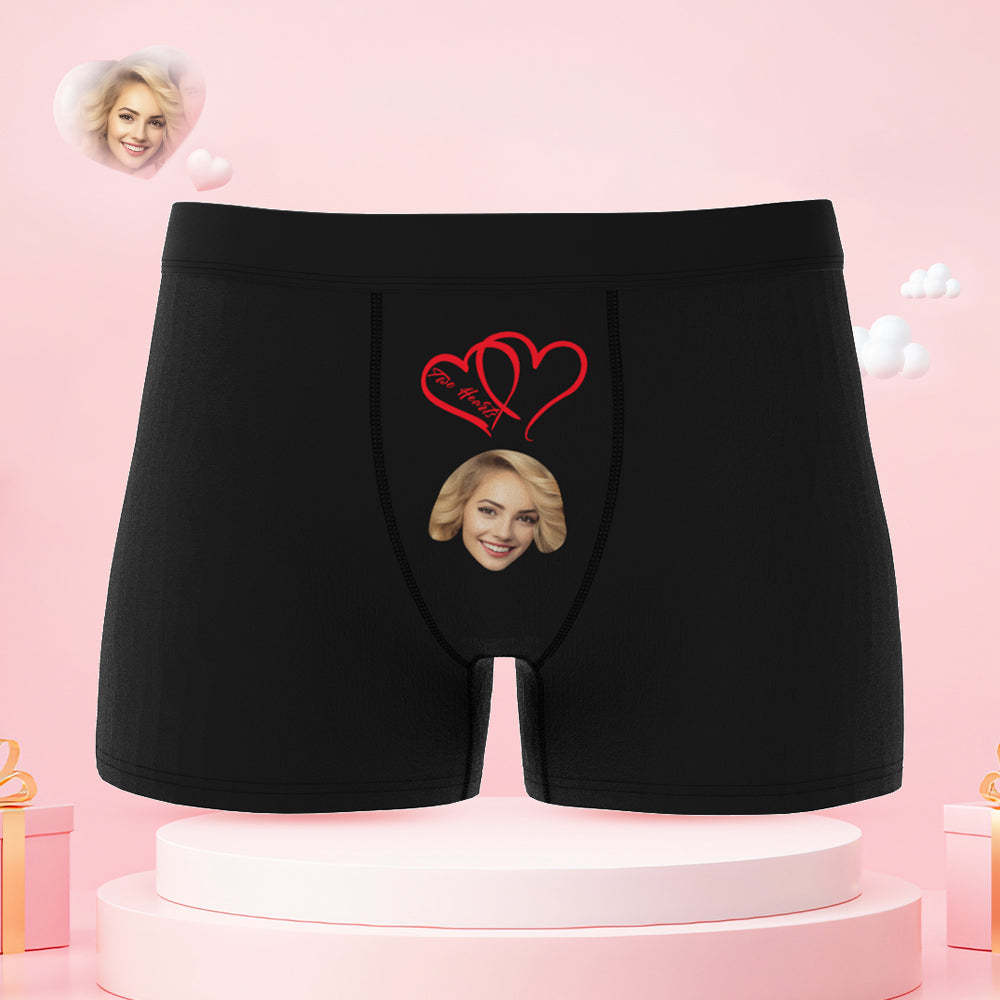Custom Face Couple Underwear Two Hearts One Love Personalized Underwear Valentine's Day Gift - MyFaceSocksAu