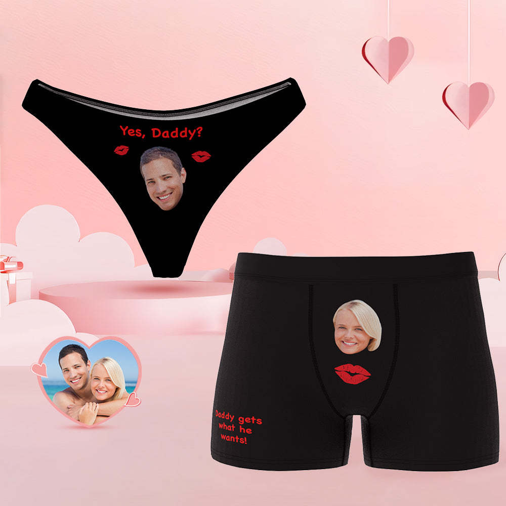 Personalized Face Couple Underwear Yes Daddy Custom Underwear for Couple Valentine's Day Gift - MyFaceSocksAu
