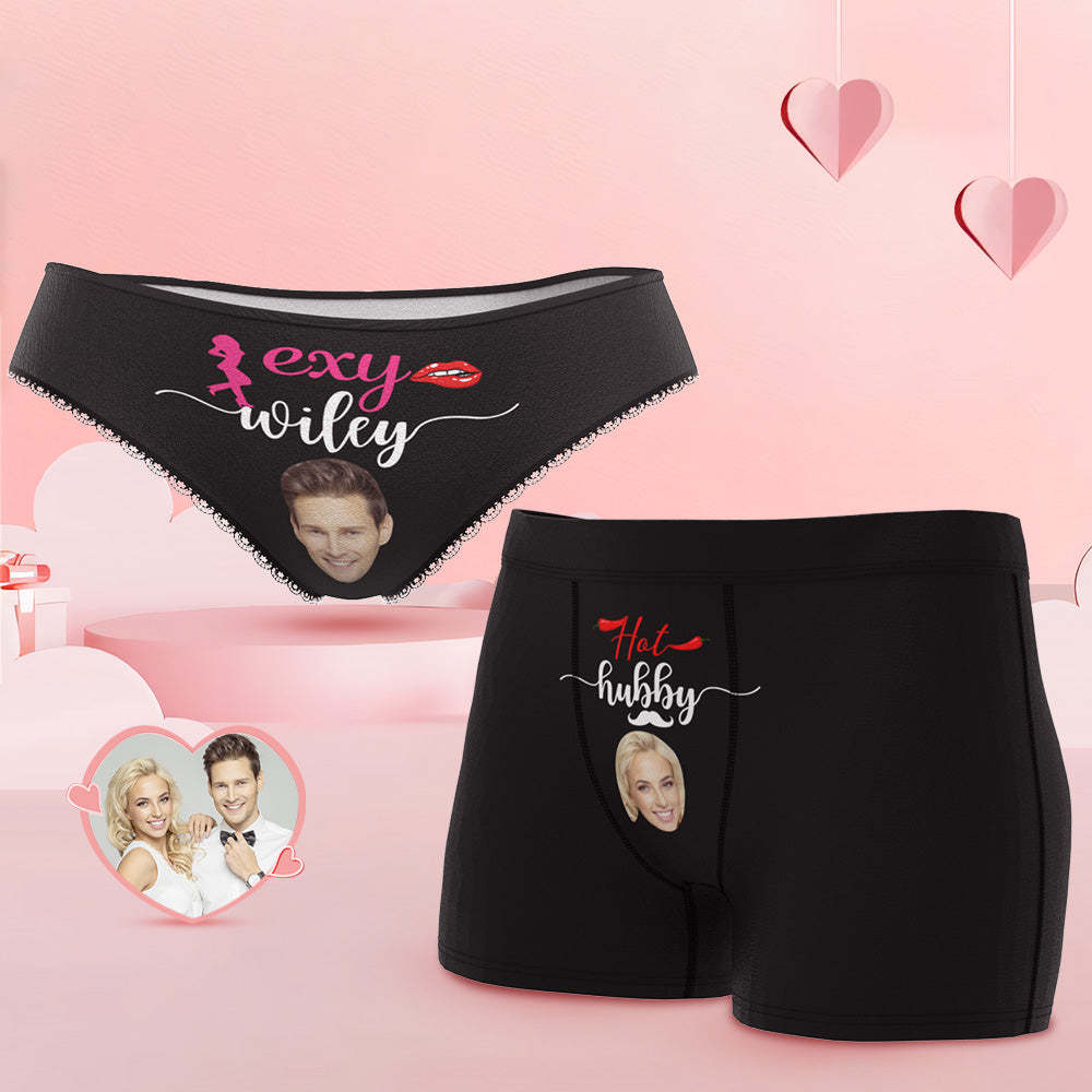 Custom Face Hubby and Wifey Couple Underwear Personalized Underwear Valentine's Day Gift - MyFaceSocksAu