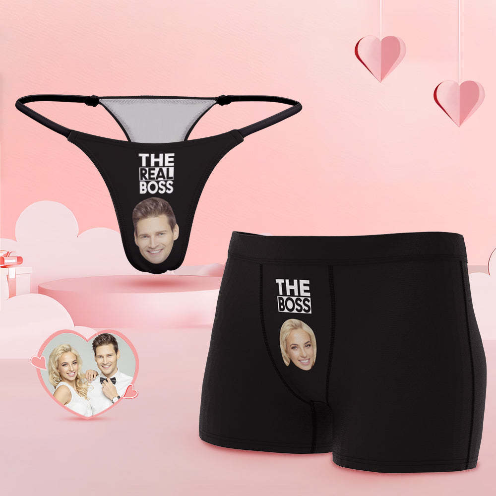 Custom Face Couple Underwear You are the Boss Personalized Underwear Valentine's Day Gift - MyFaceSocksAu