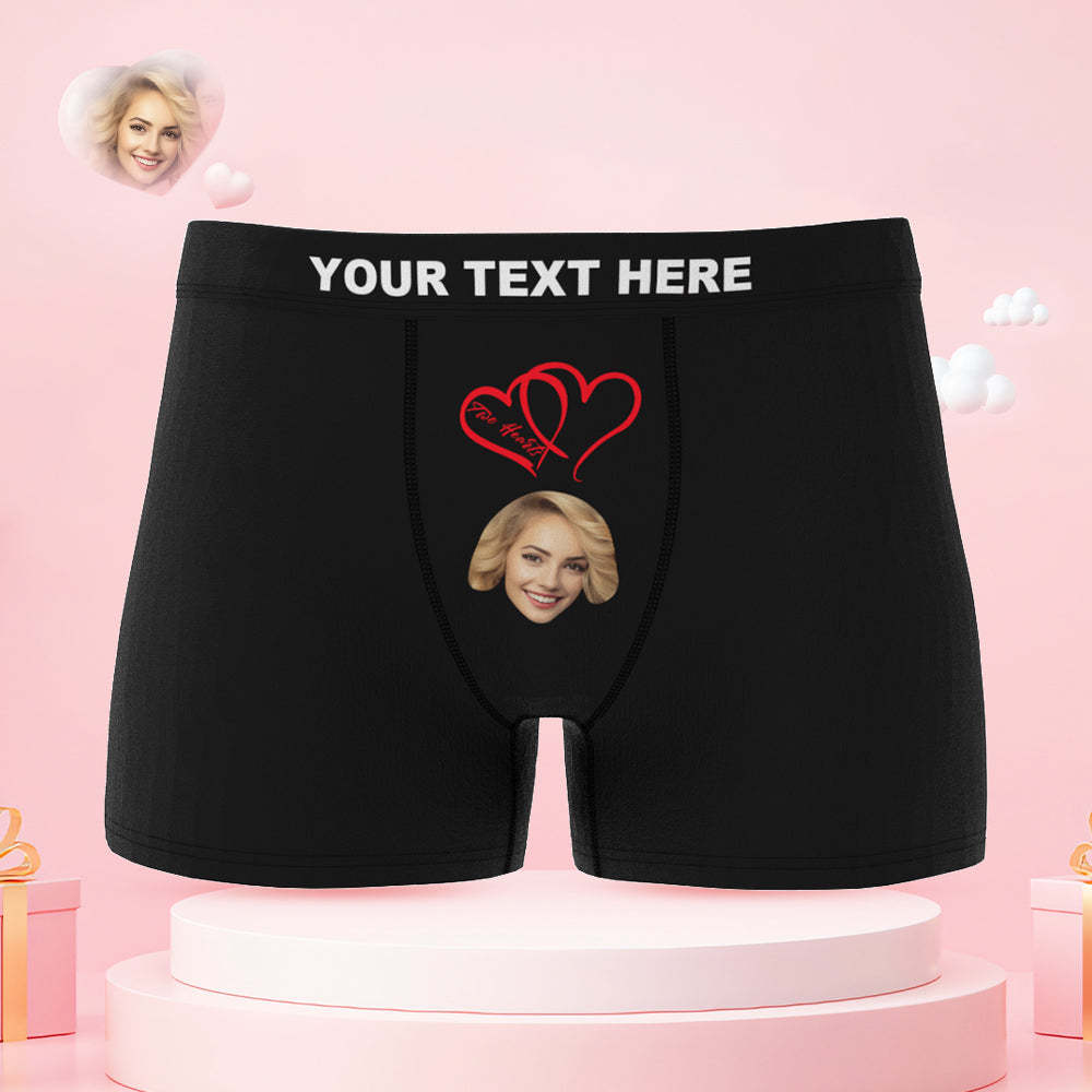 Custom Face Couple Underwear Two Hearts One Love Personalized Underwear Valentine's Day Gift - MyFaceSocksAu