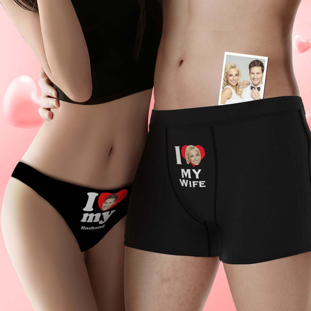 Custom Face Couple Underwear Love Heart Personalized Underwear Valentine's Day Gift - MyFaceSocksAu