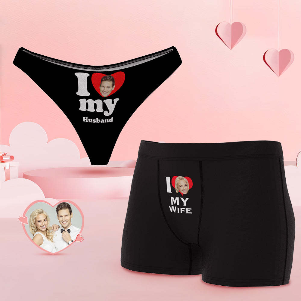 Custom Face Couple Underwear Love Heart Personalized Underwear Valentine's Day Gift - MyFaceSocksAu