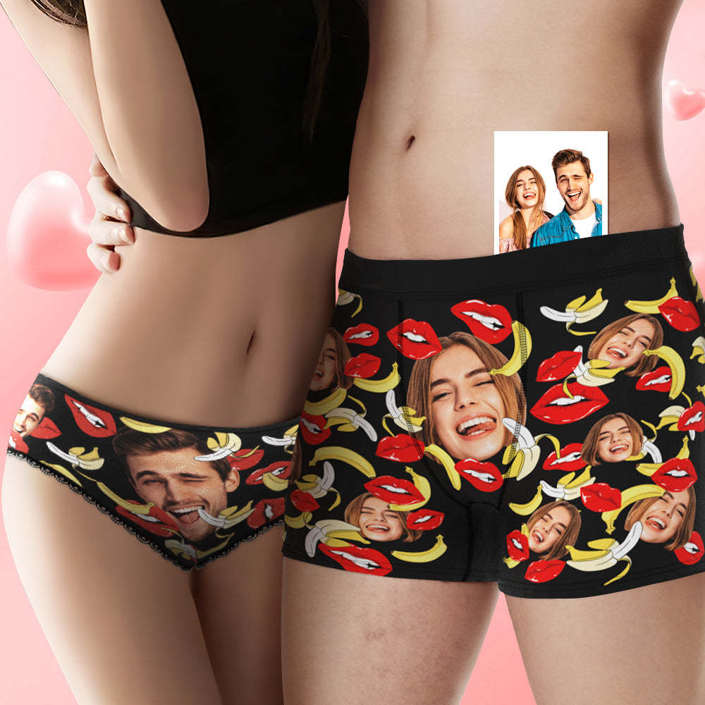 Custom Face Underwear Personalized Eat Banana Boxer Briefs and Panties Valentine's Day Gifts for Couple - MyFaceSocksAu