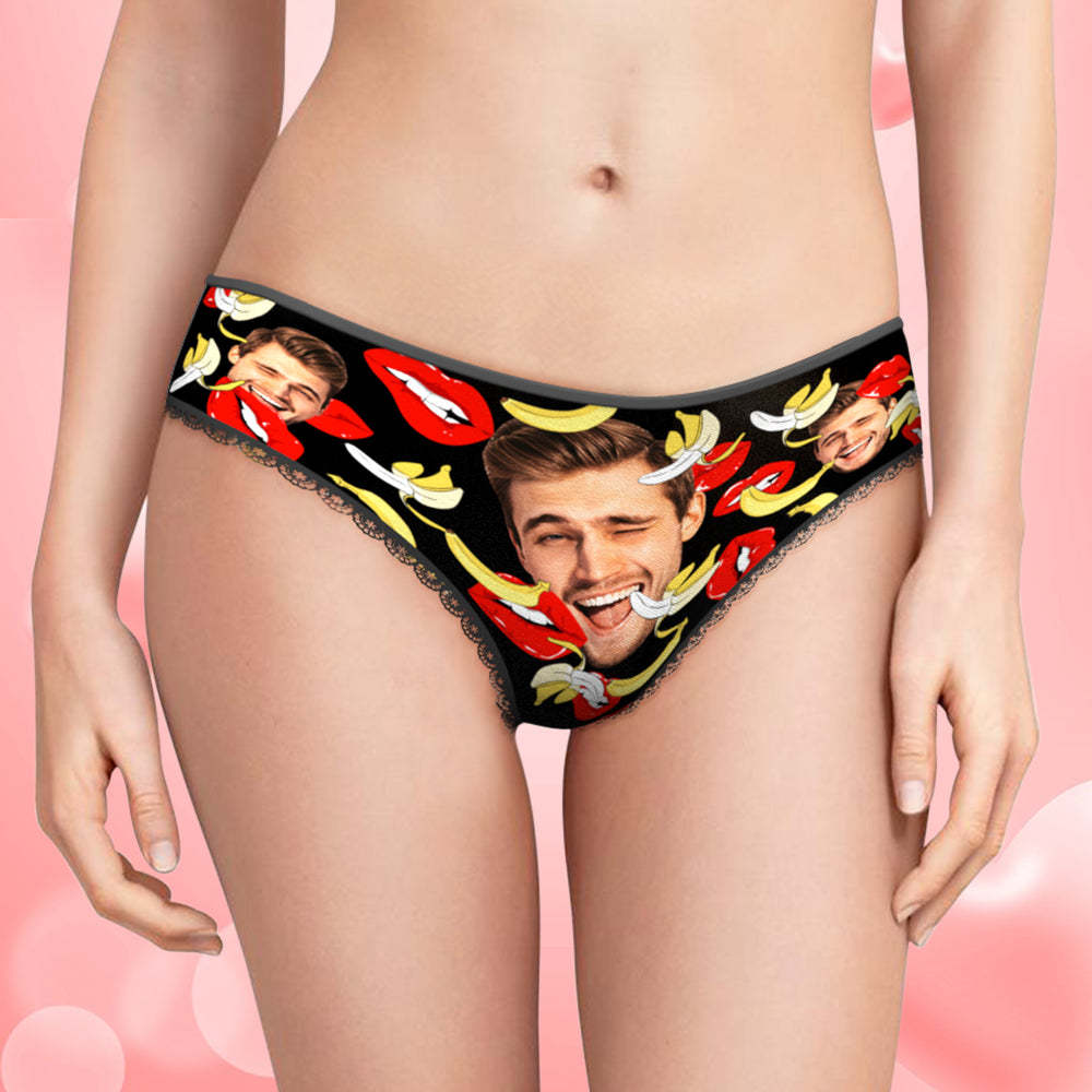 Custom Face Underwear Personalized Eat Banana Boxer Briefs and Panties Valentine's Day Gifts for Couple - MyFaceSocksAu