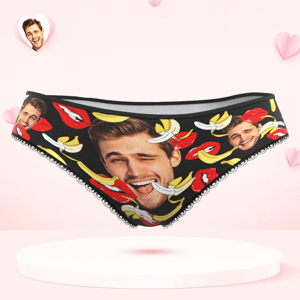 Custom Face Underwear Personalized Eat Banana Boxer Briefs and Panties Valentine's Day Gifts for Couple - MyFaceSocksAu