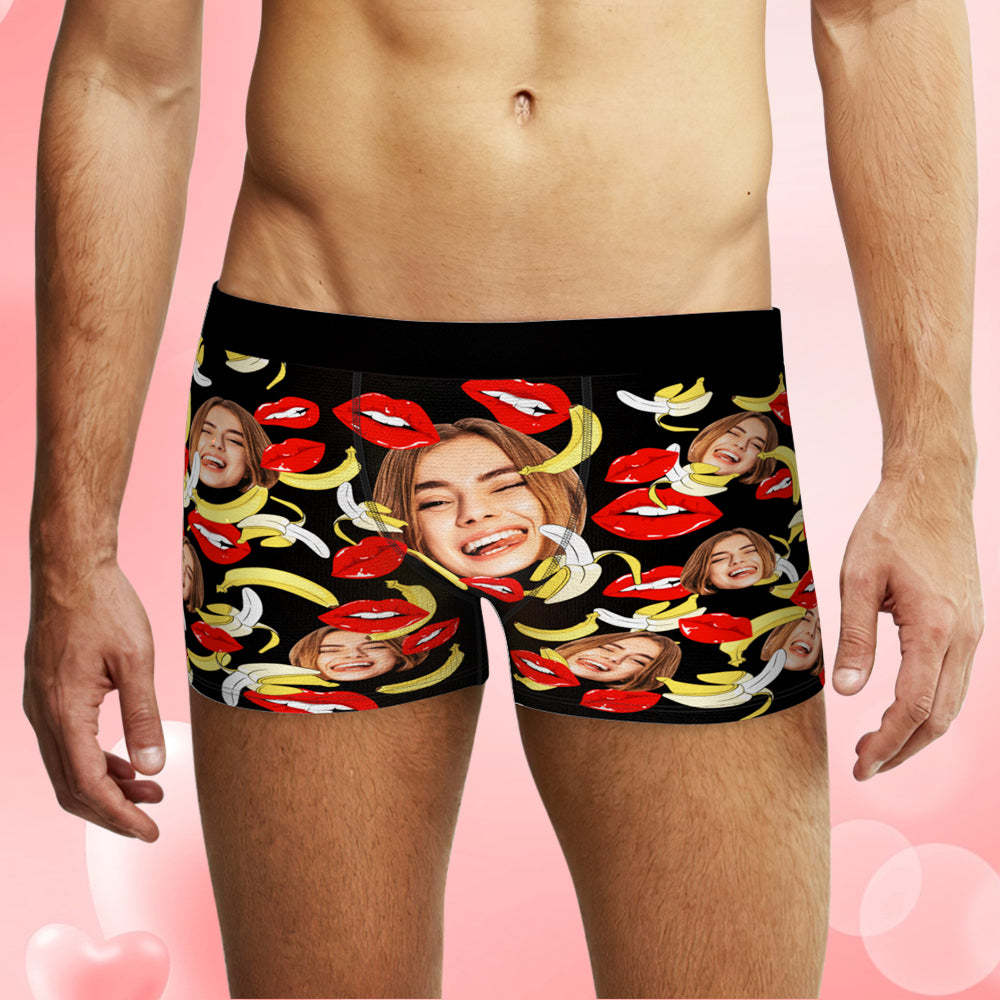Custom Face Underwear Personalized Eat Banana Boxer Briefs and Panties Valentine's Day Gifts for Couple - MyFaceSocksAu