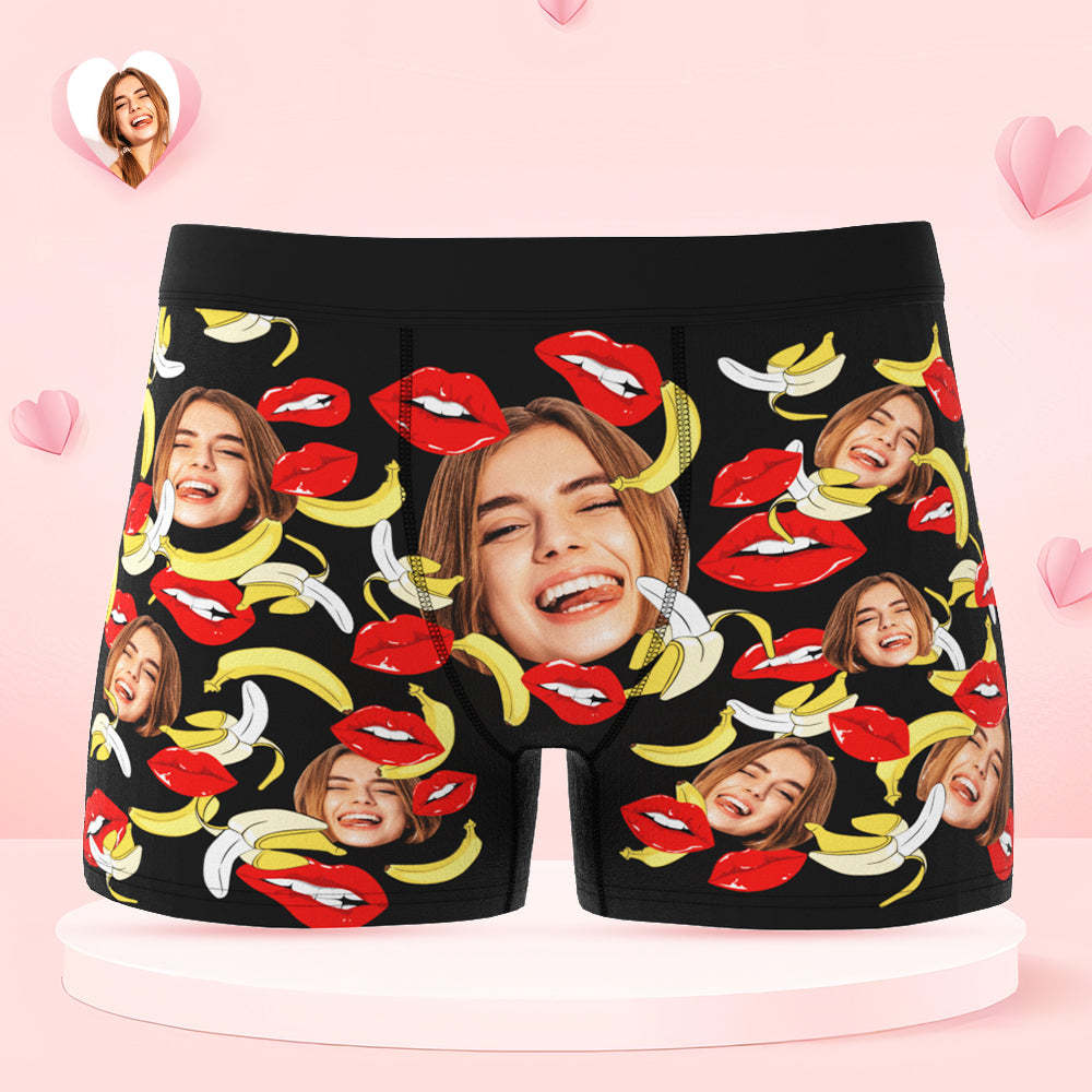 Custom Face Underwear Personalized Eat Banana Boxer Briefs and Panties Valentine's Day Gifts for Couple - MyFaceSocksAu