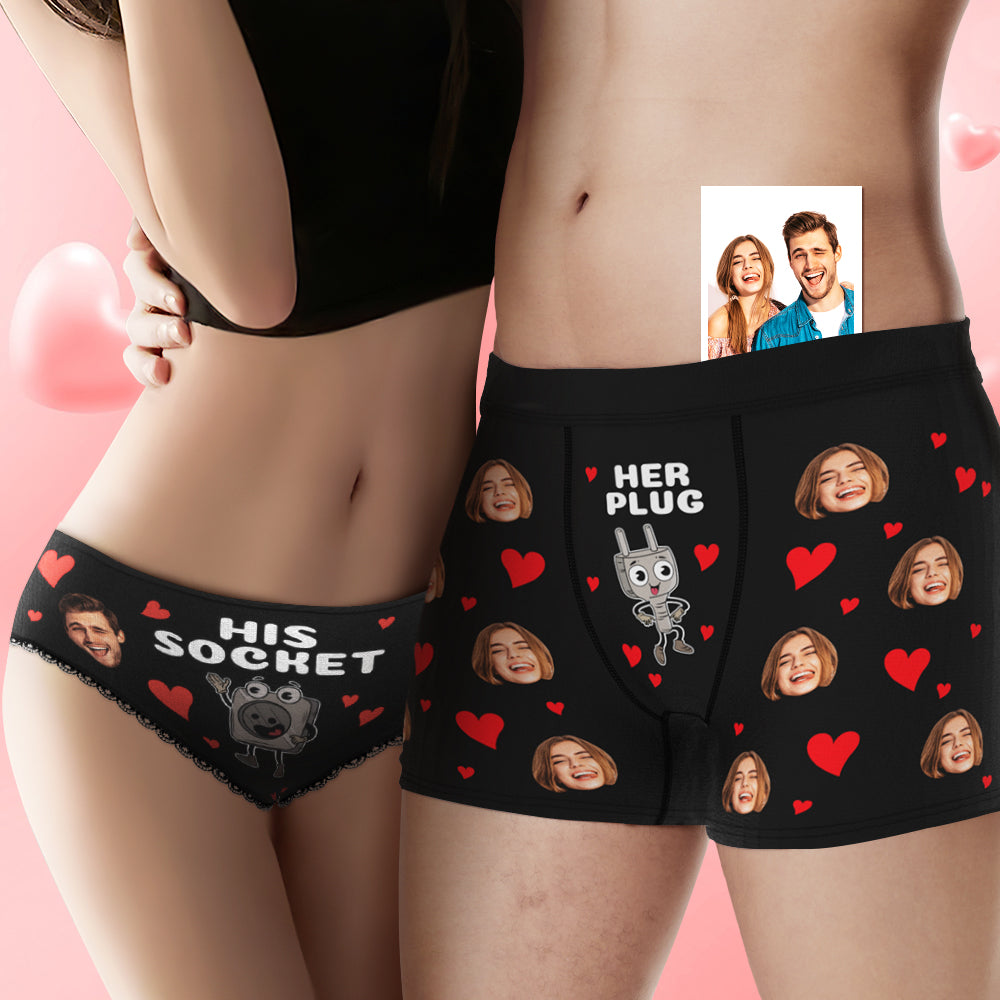 Custom Face Couple Underwear Personalized Boxer Briefs and Panties Valentine's Day Gifts