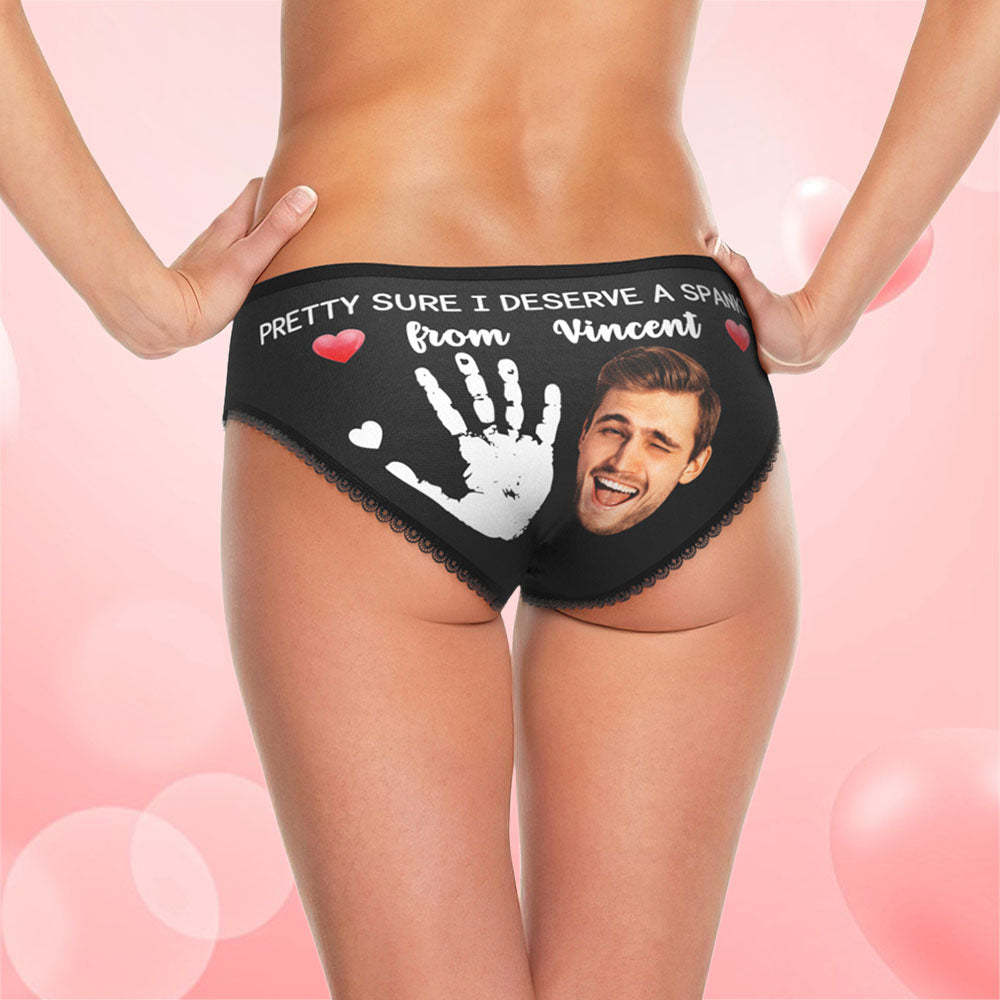 Custom Face Panties Personalized Photo Women's Lace Panties Pretty Sure I Deserve A Spanking Valentine's Day Gift - MyFaceSocksAu