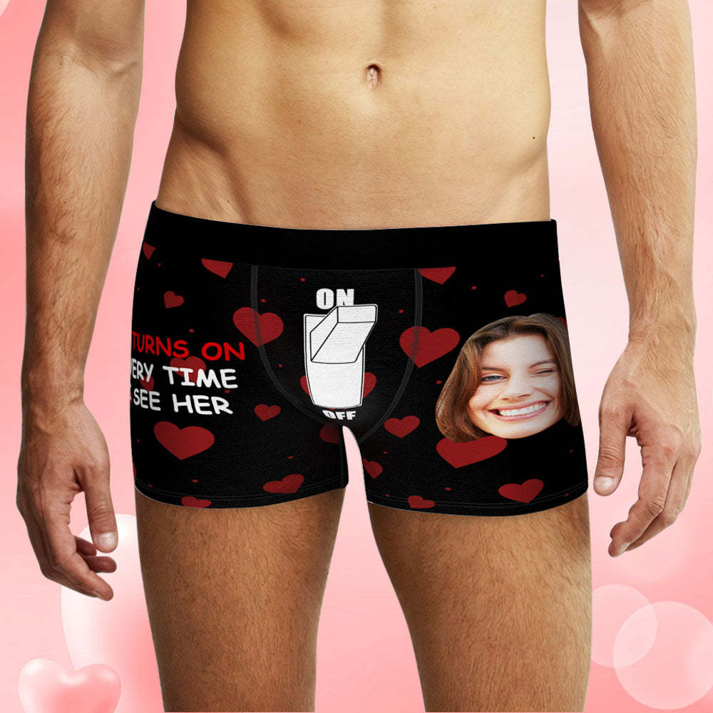 Custom Face Boxer Briefs Personalized Underwear IT TURNS ON EVERY TIME I SEE HER Valentine's Day Gifts for Him - MyFaceSocksAu