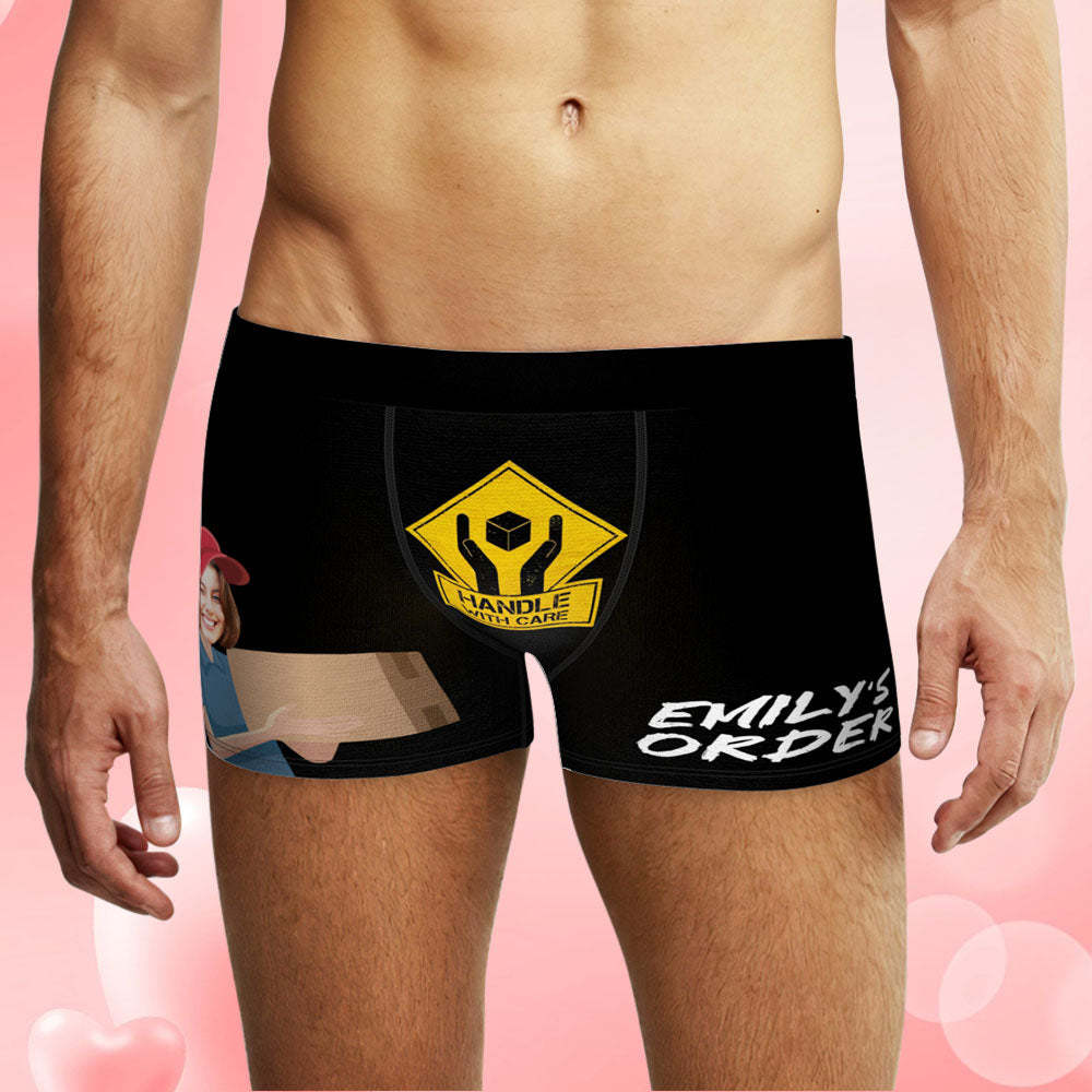 Custom Face Boxer Briefs Personalized Underwear HANDLE WITH CARE Valentine's Day Gifts for Him - MyFaceSocksAu