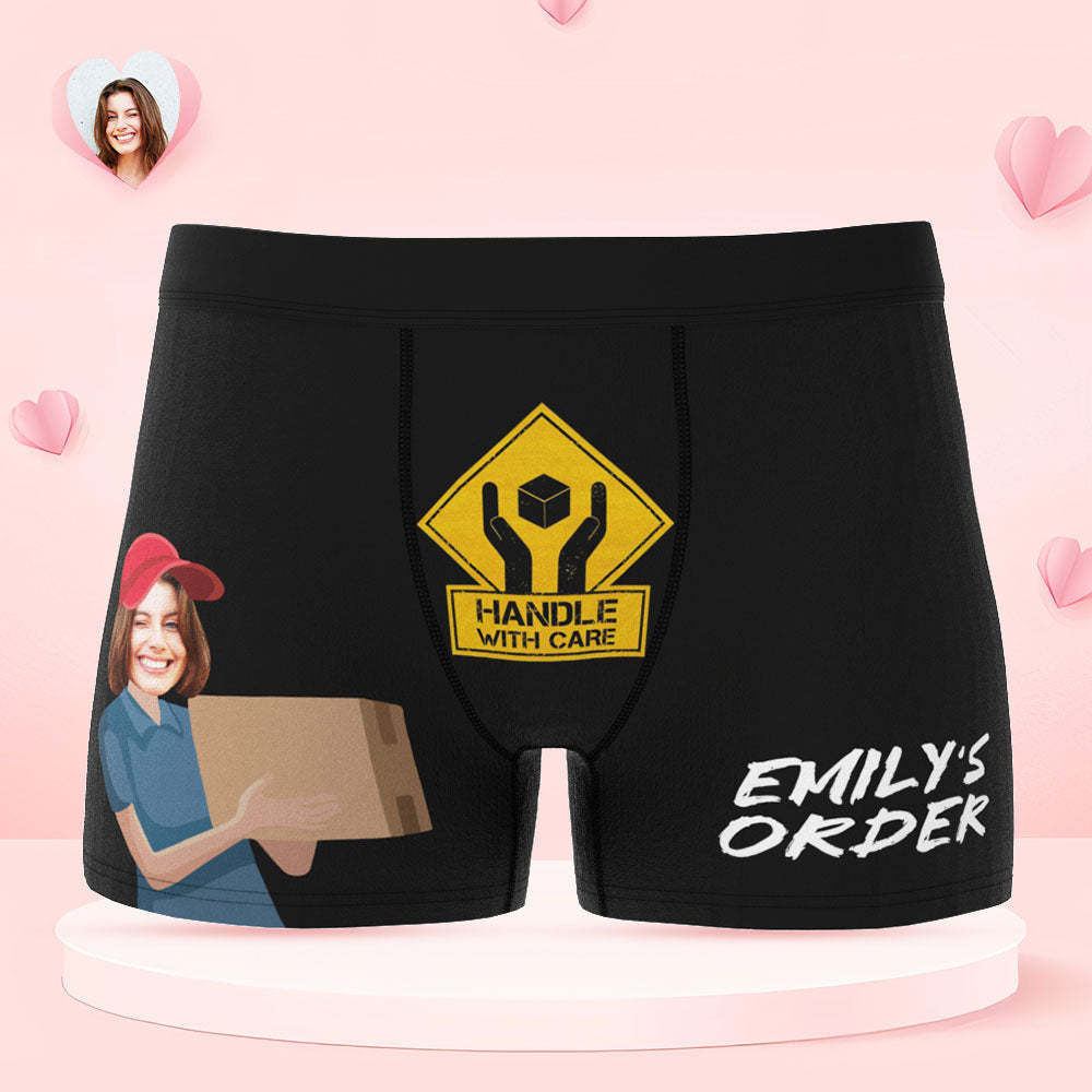 Custom Face Boxer Briefs Personalized Underwear HANDLE WITH CARE Valentine's Day Gifts for Him - MyFaceSocksAu