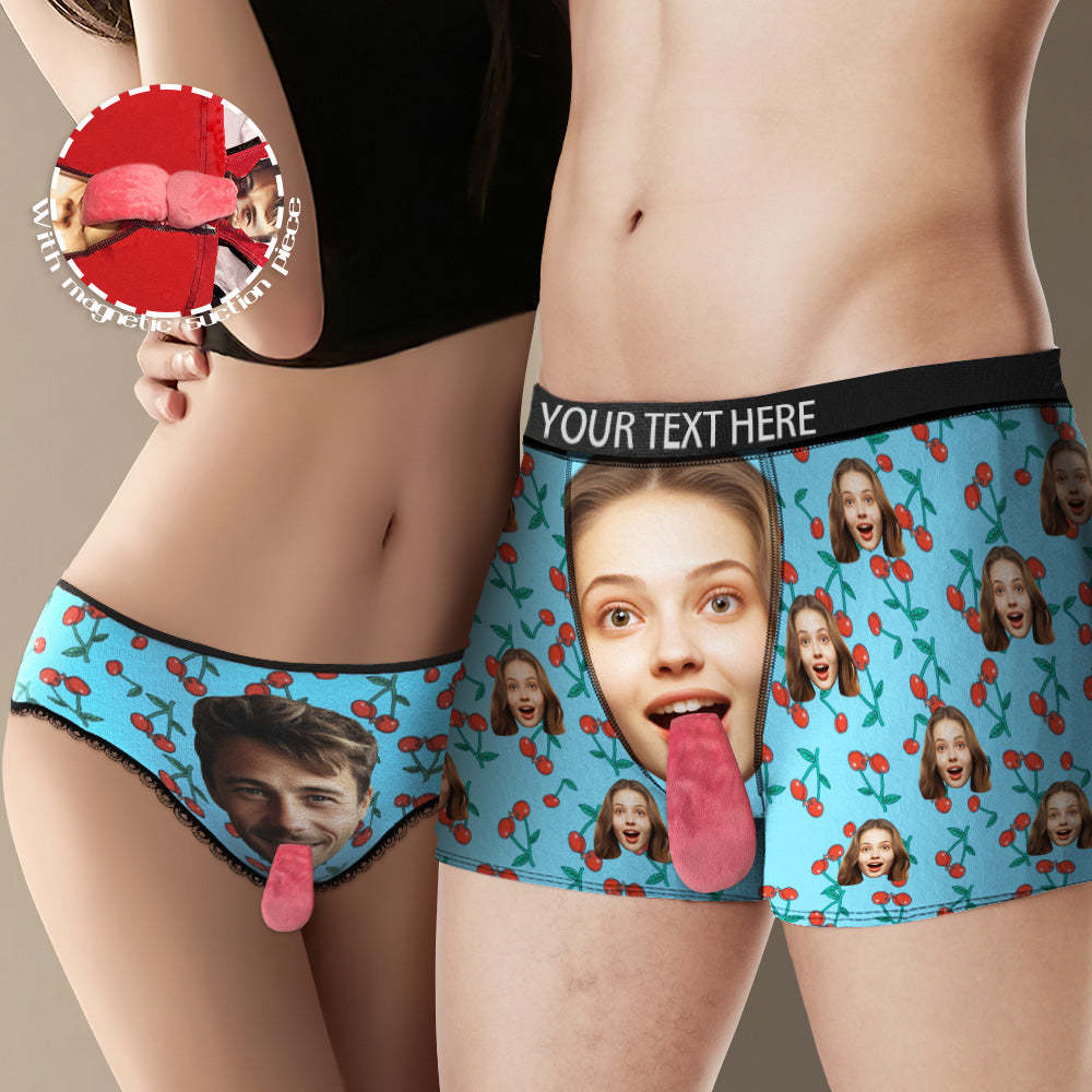 Custom Face Underwear Personalized Magnetic Tongue Underwear Cherry Valentine's Day Gifts for Couple - MyFaceSocksAu