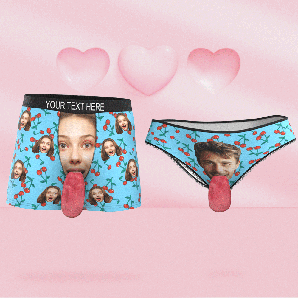 Custom Face Underwear Personalized Magnetic Tongue Underwear Cherry Valentine's Day Gifts for Couple - MyFaceSocksAu