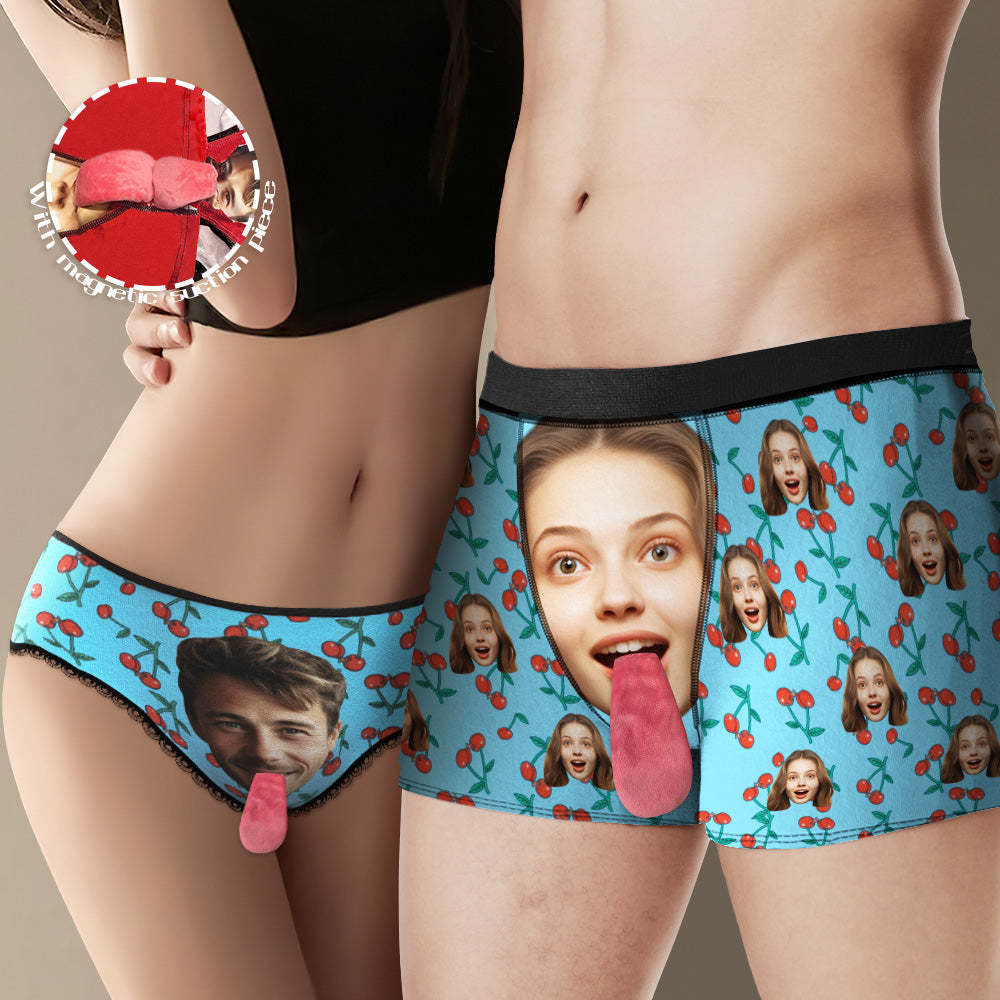 Custom Face Underwear Personalized Magnetic Tongue Underwear Cherry Valentine's Day Gifts for Couple - MyFaceSocksAu