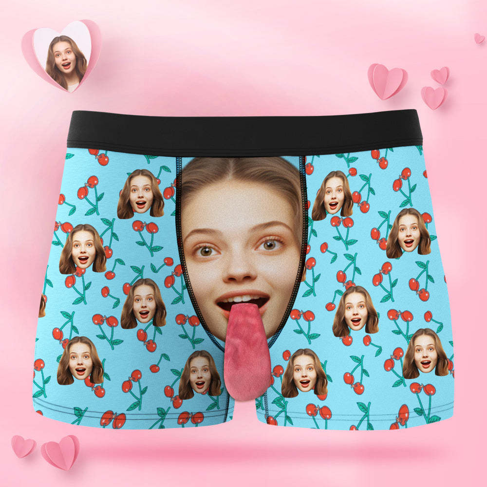 Custom Face Underwear Personalized Magnetic Tongue Underwear Cherry Valentine's Day Gifts for Couple - MyFaceSocksAu