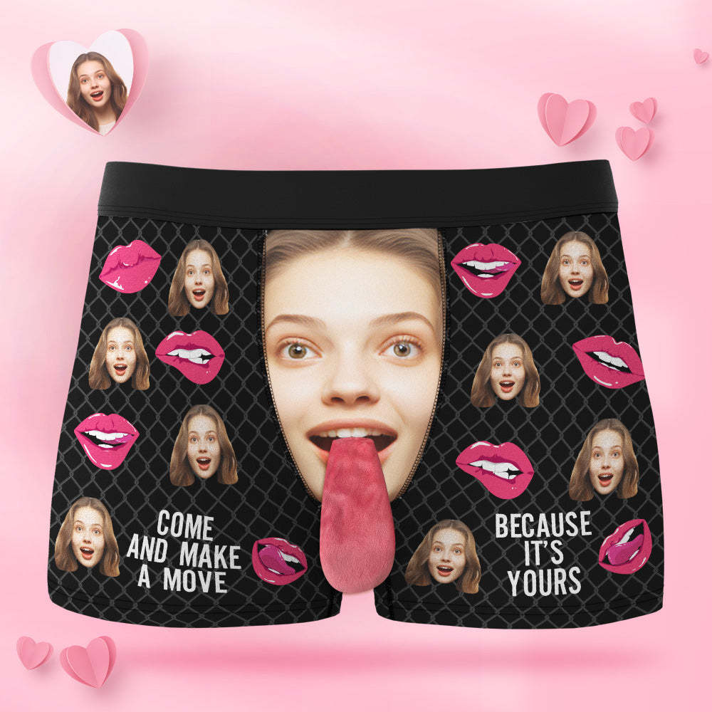 Custom Face Underwear Personalized Magnetic Tongue Underwear COME AND MAK A MOVE Valentine's Day Gifts for Couple - MyFaceSocksAu