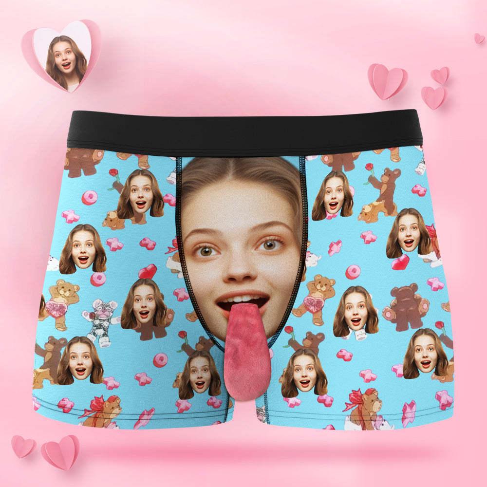 Custom Face Underwear Personalized Magnetic Tongue Underwear Love Bear Valentine's Gifts for Couple - MyFaceSocksAu