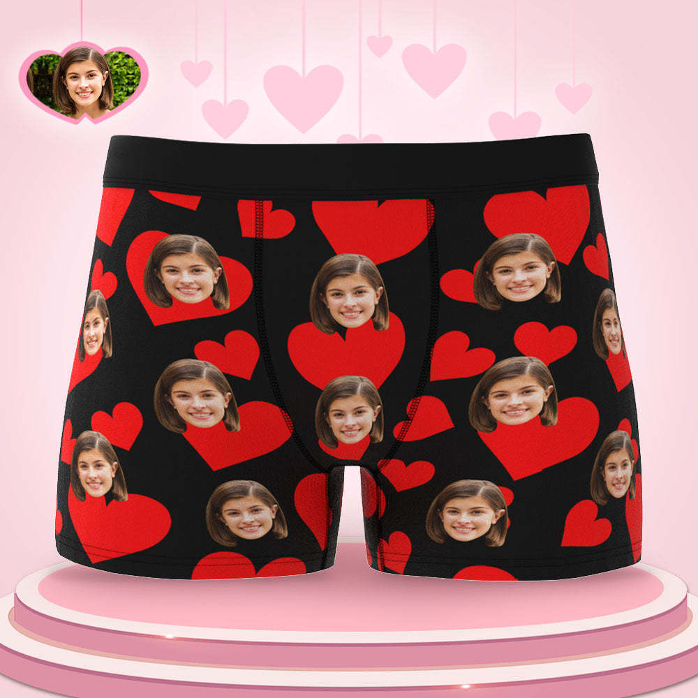 Custom Face Boxer Briefs Personalized Underwear Red Hearts Valentine's Day Gifts for Him - MyFaceSocksAu