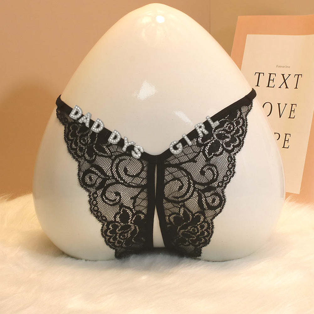 Custom Lace Sexy Panty with jewelry Crystal Letter Name Open Cut Thong Underpants Women's Underwea - MyFaceSocksAu