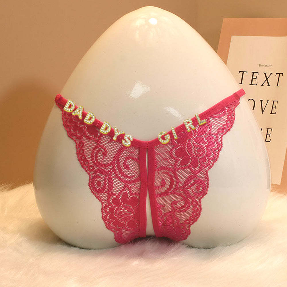 Custom Lace Sexy Panty with jewelry Crystal Letter Name Open Cut Thong Underpants Women's Underwea - MyFaceSocksAu