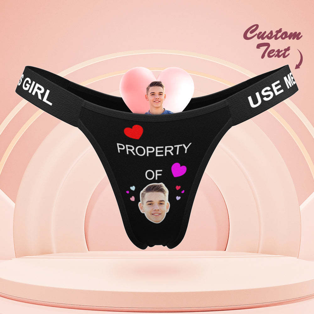 Custom Face Panties Property of You Personalized Waistband Engraved Thong Gift for Her - MyFaceSocksAu