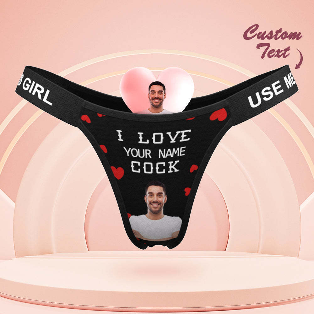 Custom Face Panties Love Your Cock Personalized Waistband Engraved Thong Gift for Her - MyFaceSocksAu