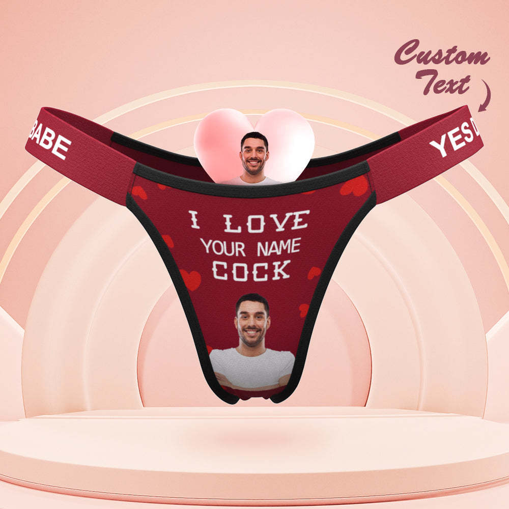 Custom Face Panties Love Your Cock Personalized Waistband Engraved Thong Gift for Her - MyFaceSocksAu