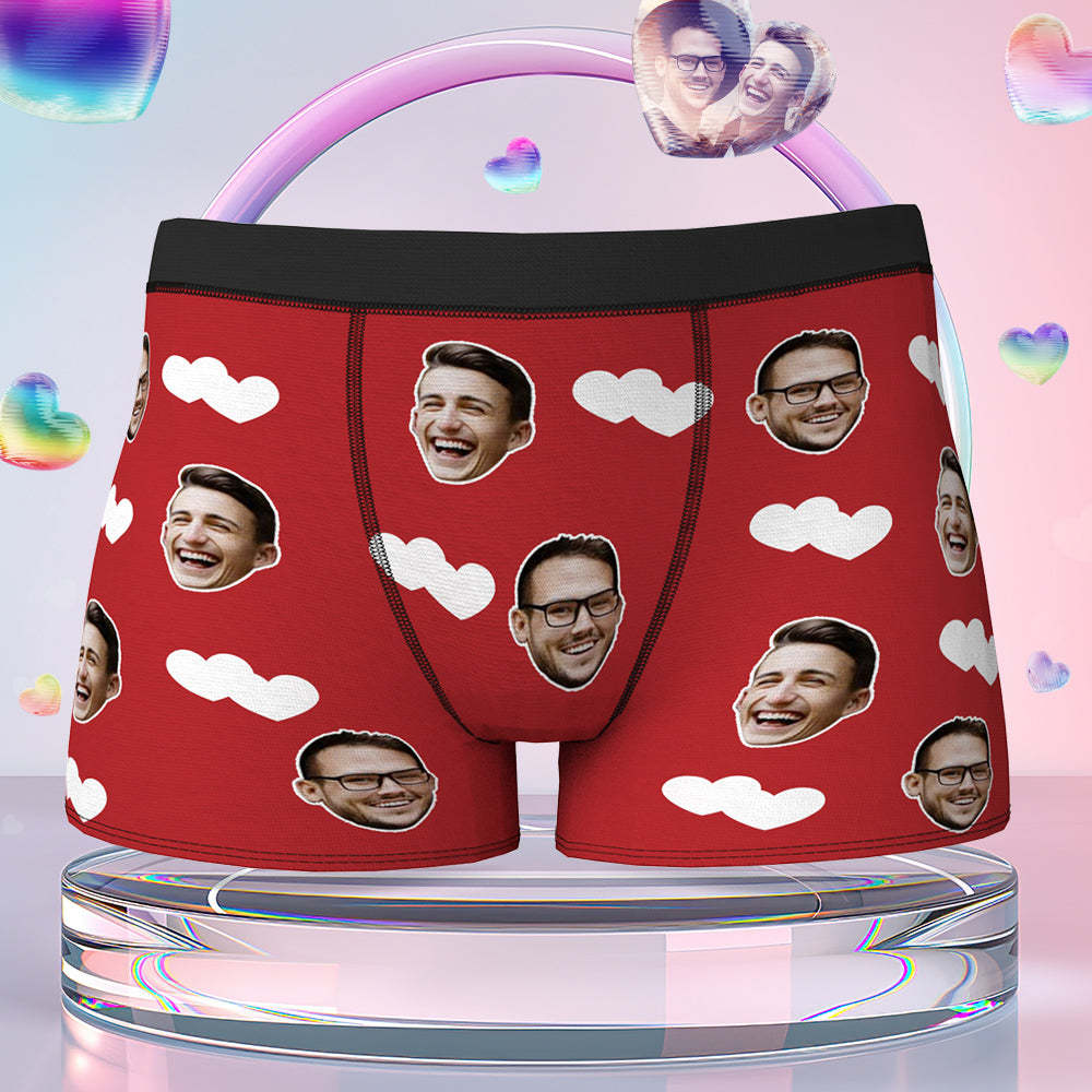 Custom Face Boxers Shorts Love Hearts Personalized Men's Boxer Briefs Personalized LGBT Gifts - MyFaceSocksAu