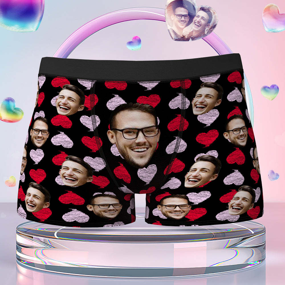 Custom Face Boxer Brief Red and Pink Hearts Gifts For Him Personalized LGBT Gifts - MyFaceSocksAu