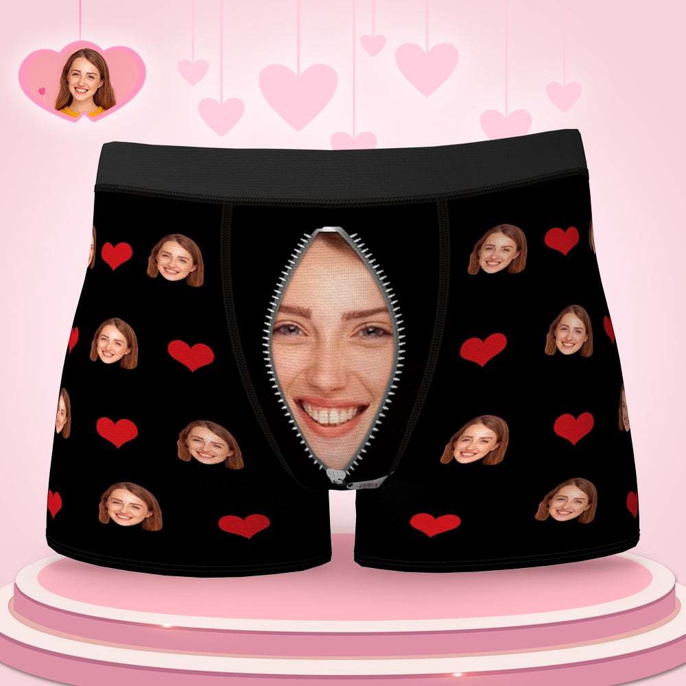 Custom Love Heart Girlfriend Face Boxer Brief Gift For Him Personalized LGBT Gifts - MyFaceSocksAu