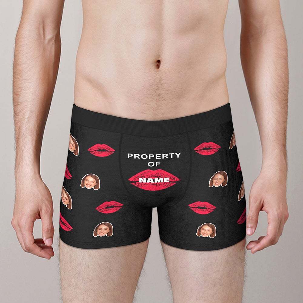 Custom Lip Print Property Of Name Boxers Brief Personalized Face Boxers Brief Personalized LGBT Gifts - MyFaceSocksAu