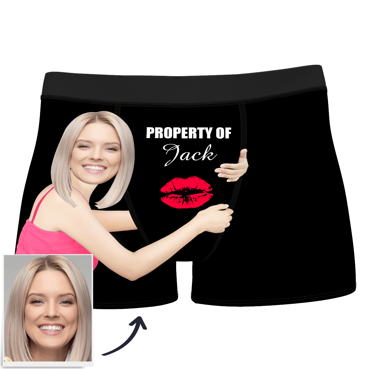Custom Face Property Of Your Name Man Boxer Kiss