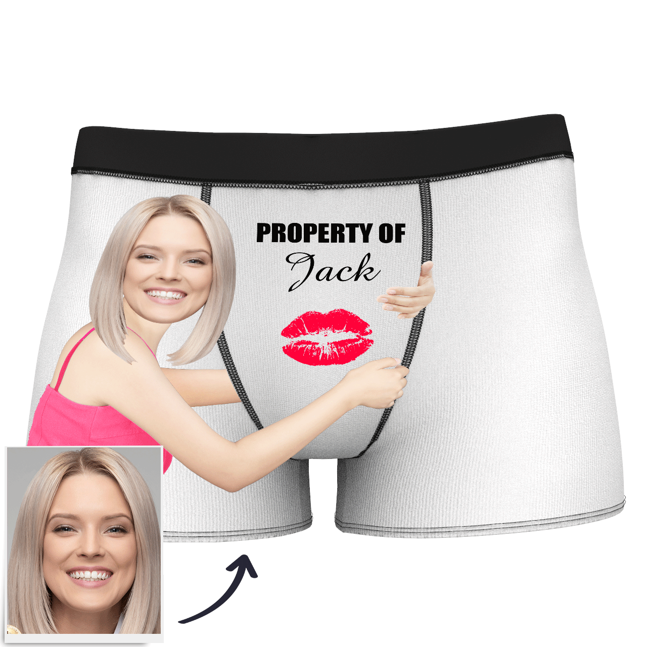 Custom Face Property Of Your Name Man Boxer Kiss