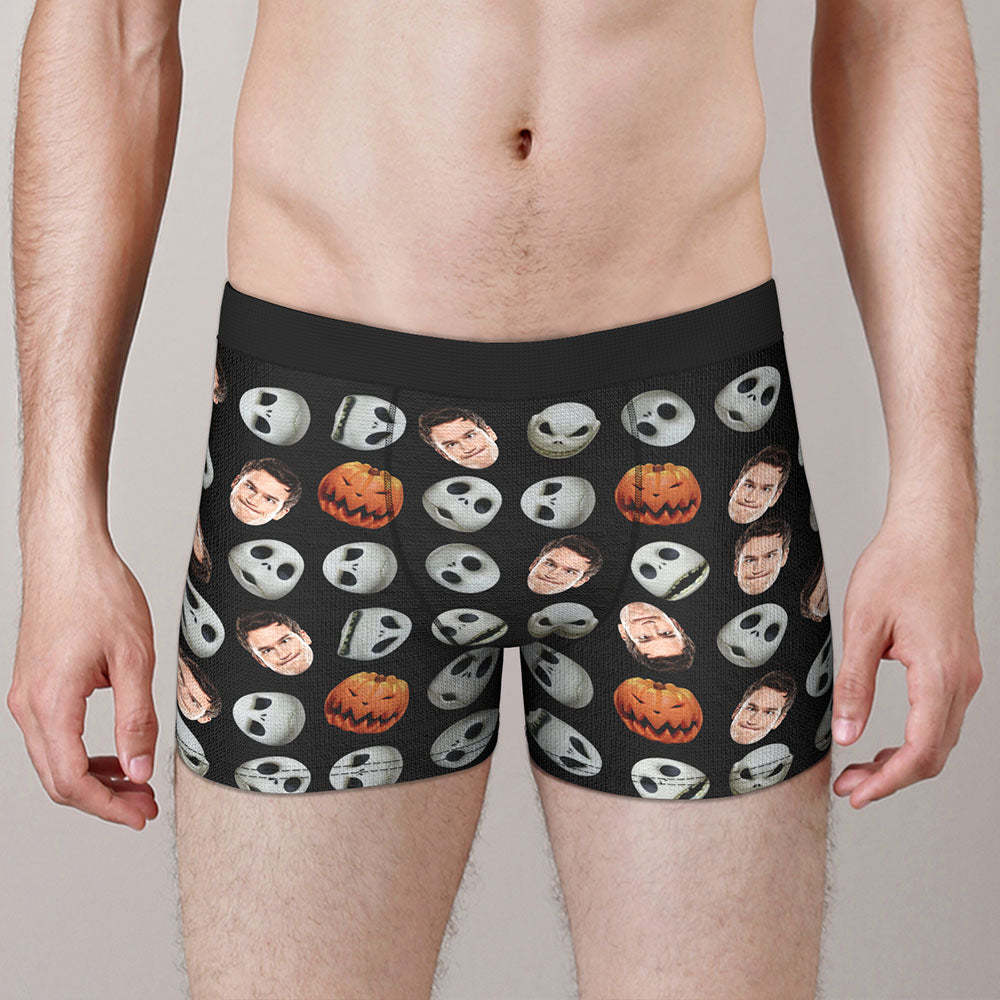 Custom Face Boxer Briefs Personalised Pumpkin Men's Boxer Shorts Halloween Gift - MyFaceSocksAu