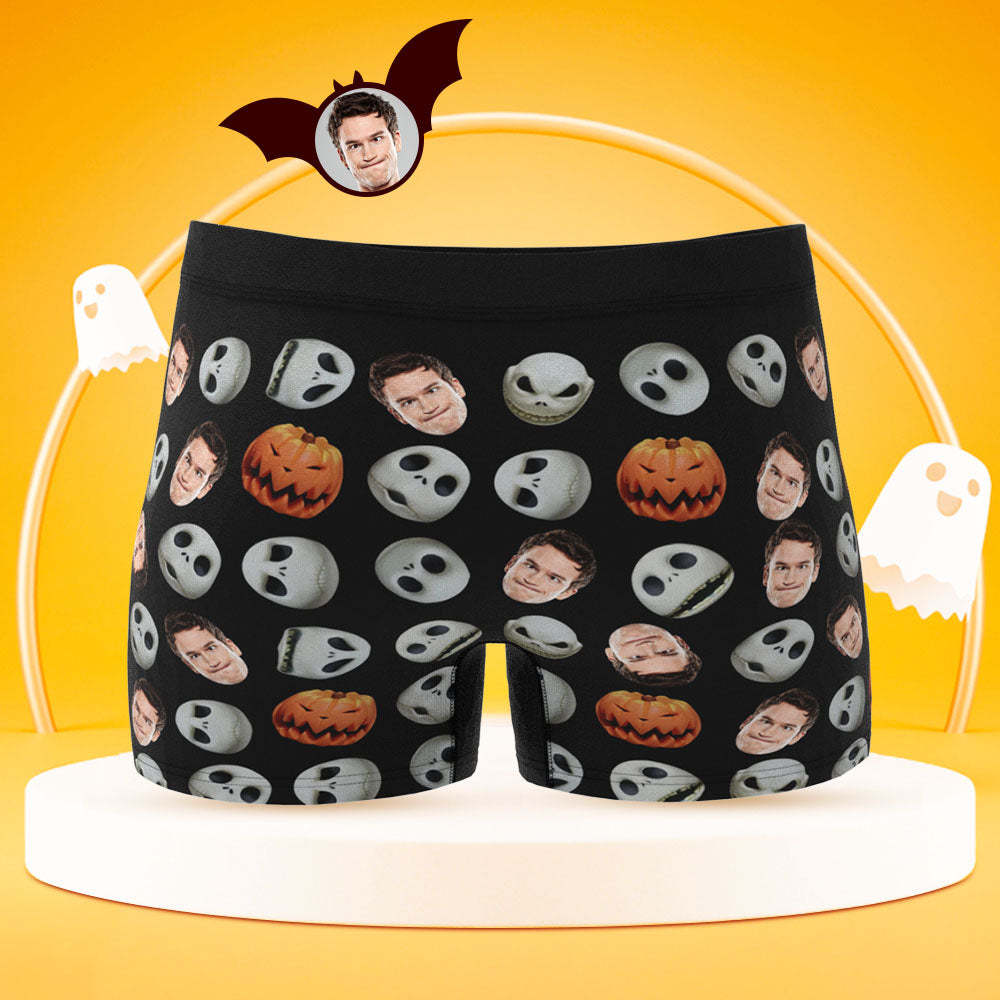 Custom Face Boxer Briefs Personalised Pumpkin Men's Boxer Shorts Halloween Gift - MyFaceSocksAu